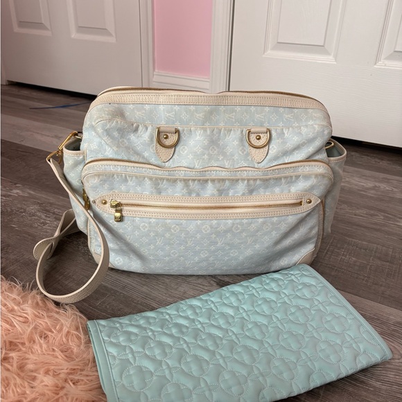 Louis Vuitton Light Blue Monogram Diaper Bag with Changing...